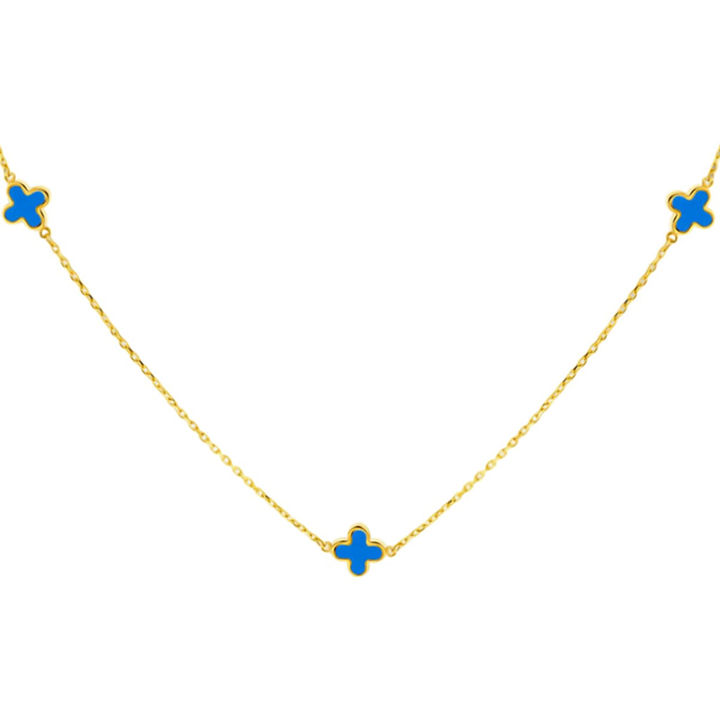 Designer Closeout from Hatton Garden- 9K Yellow Gold Turquoise Petal Necklace (Size - 16-17)