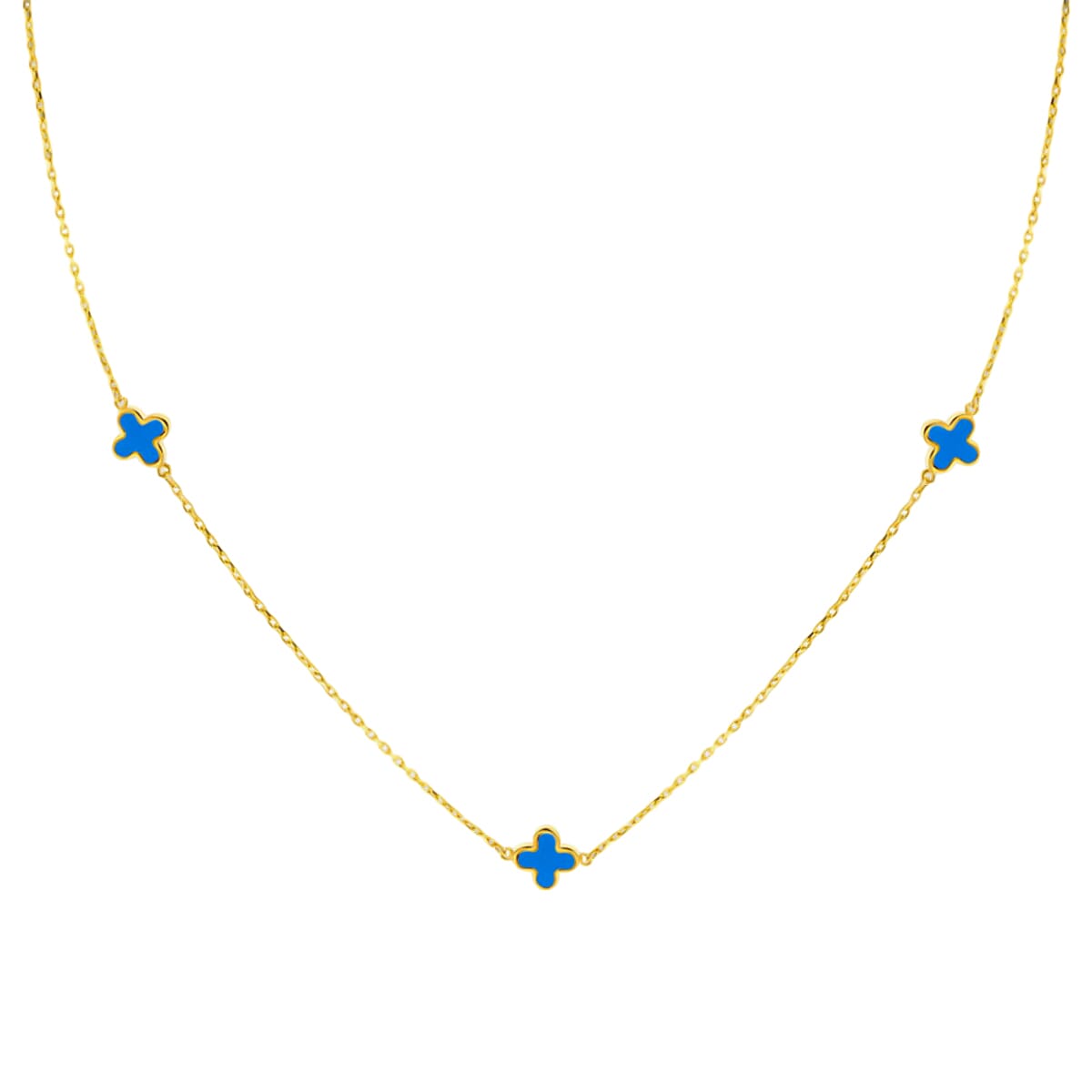 Designer Closeout from Hatton Garden- 9K Yellow Gold Turquoise Petal Necklace (Size - 16-17) 7601986 1