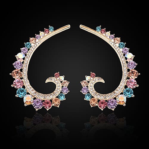 Designer Inspired - Austrian Multi Colour Crystal Climber Earrings with Push Back in Yellow Tone 6023061 0
