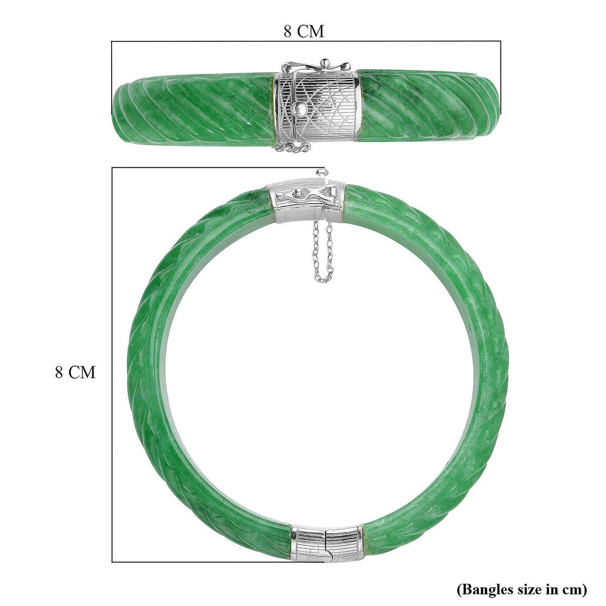 Designer Inspired-Carved Green Jade Bangle  in Rhodium Overlay Sterling Silver 206.50 Ct. 7134681 10