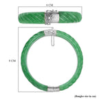 Designer Inspired-Carved Green Jade Bangle  in Rhodium Overlay Sterling Silver 206.50 Ct.