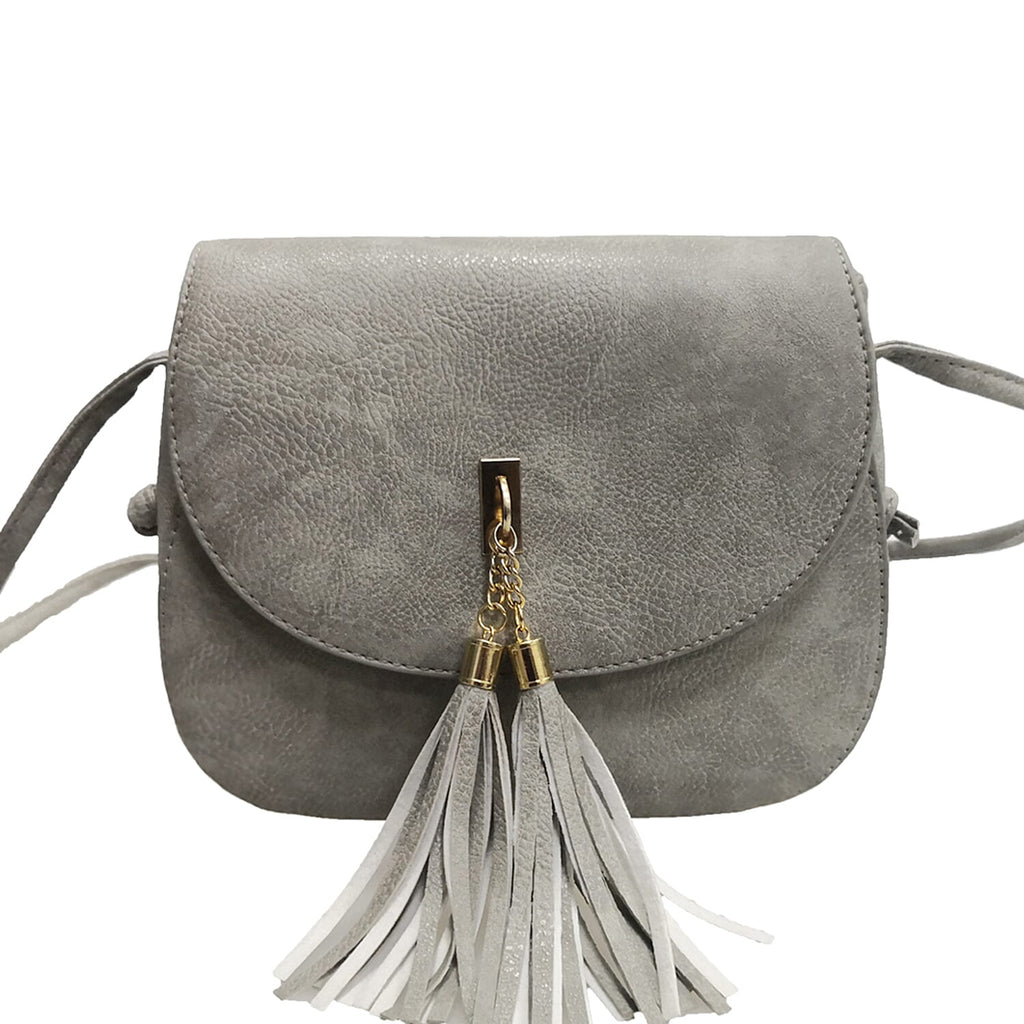 Designer Inspired Crossbody Bag with Tassel and Shoulder Strap (Size 23x18x8 Cm) - Grey