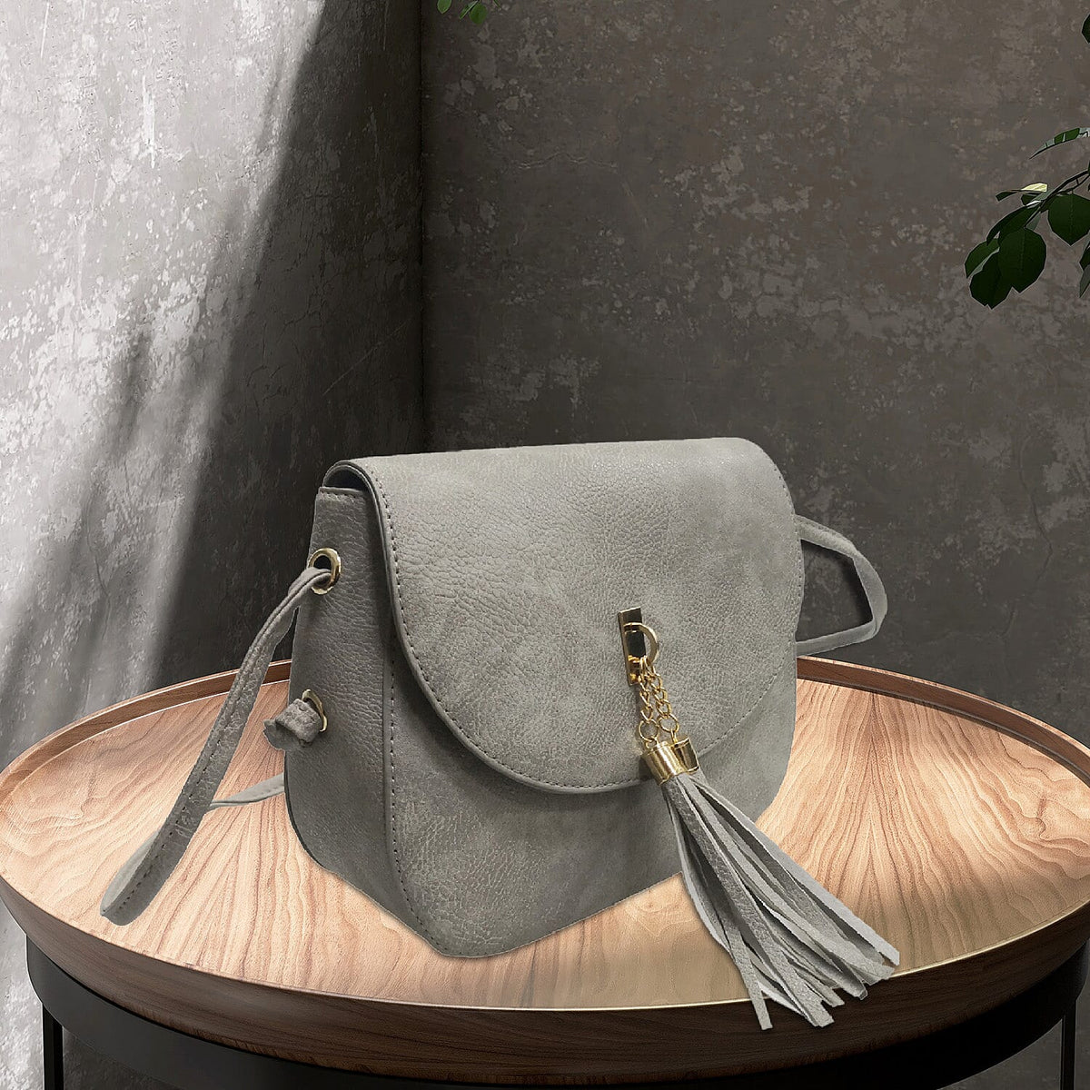 Designer Inspired - Crossbody Bag with Tassel and Shoulder Strap - Grey 7166086 1