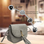 Designer Inspired Crossbody Bag with Tassel and Shoulder Strap (Size 23x18x8 Cm) - Grey