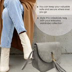 Designer Inspired Crossbody Bag with Tassel and Shoulder Strap (Size 23x18x8 Cm) - Grey