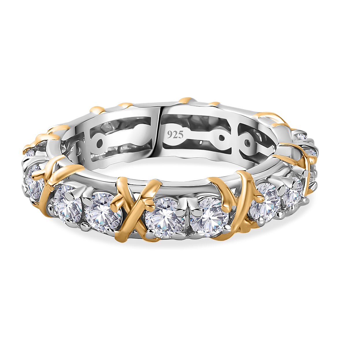 Designer Inspired - Cubic Zirconia XO Band Ring in Yellow Gold and Platinum Overlay Sterling Silver 7977796 0