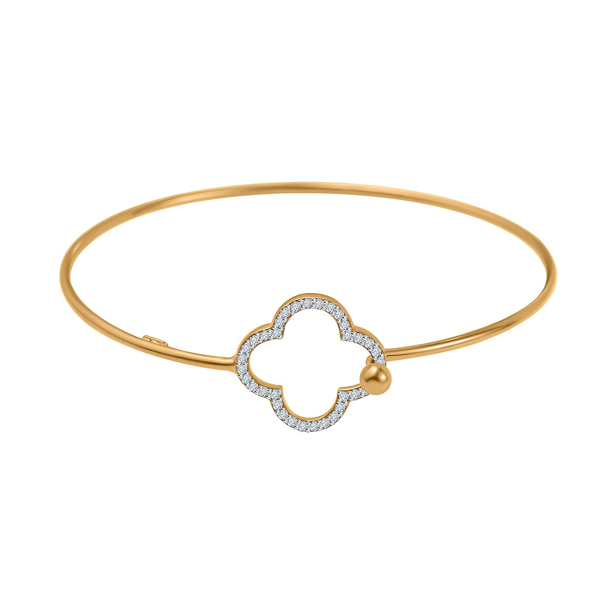 NY Closeout - Zirconia Clover Bangle in 18K Vermeil Yellow Gold Plated Sterling Silver (Size - 7.5) 7680161 0