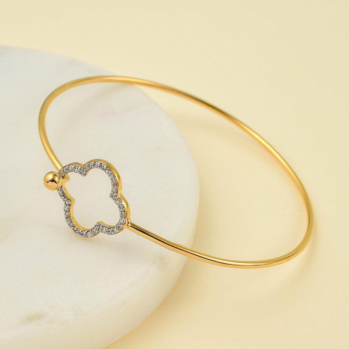 NY Closeout - Zirconia Clover Bangle in 18K Vermeil Yellow Gold Plated Sterling Silver (Size - 7.5) 7680161 1