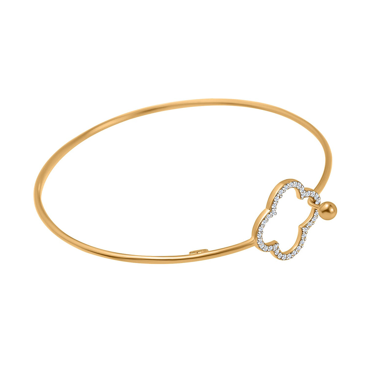 NY Closeout - Zirconia Clover Bangle in 18K Vermeil Yellow Gold Plated Sterling Silver (Size - 7.5) 7680161 2