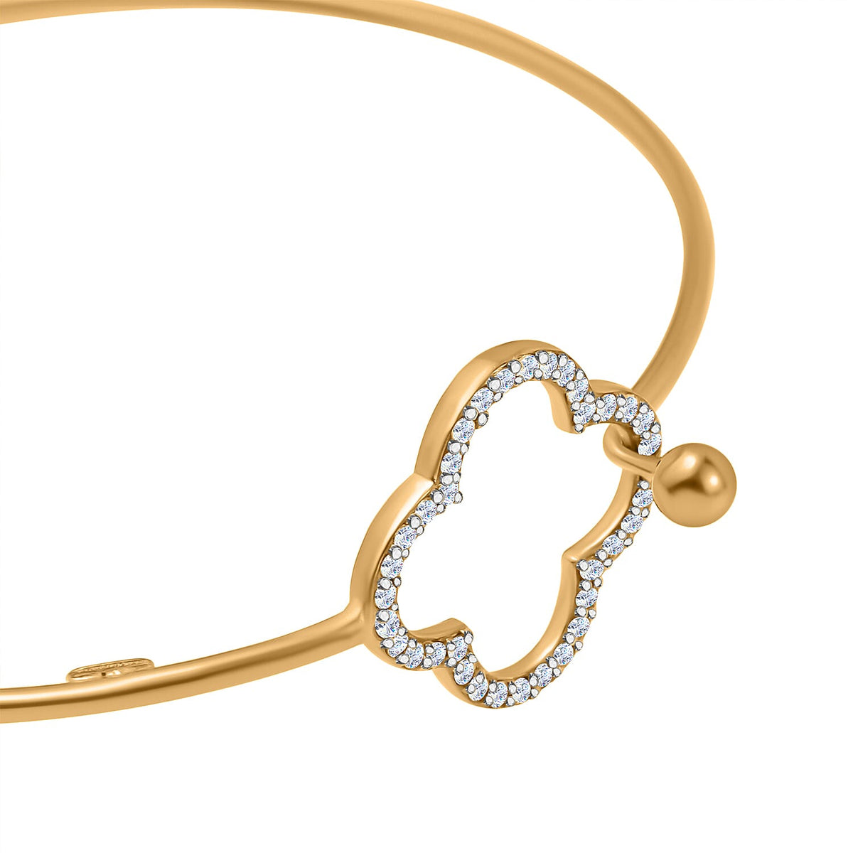 NY Closeout - Zirconia Clover Bangle in 18K Vermeil Yellow Gold Plated Sterling Silver (Size - 7.5) 7680161 3