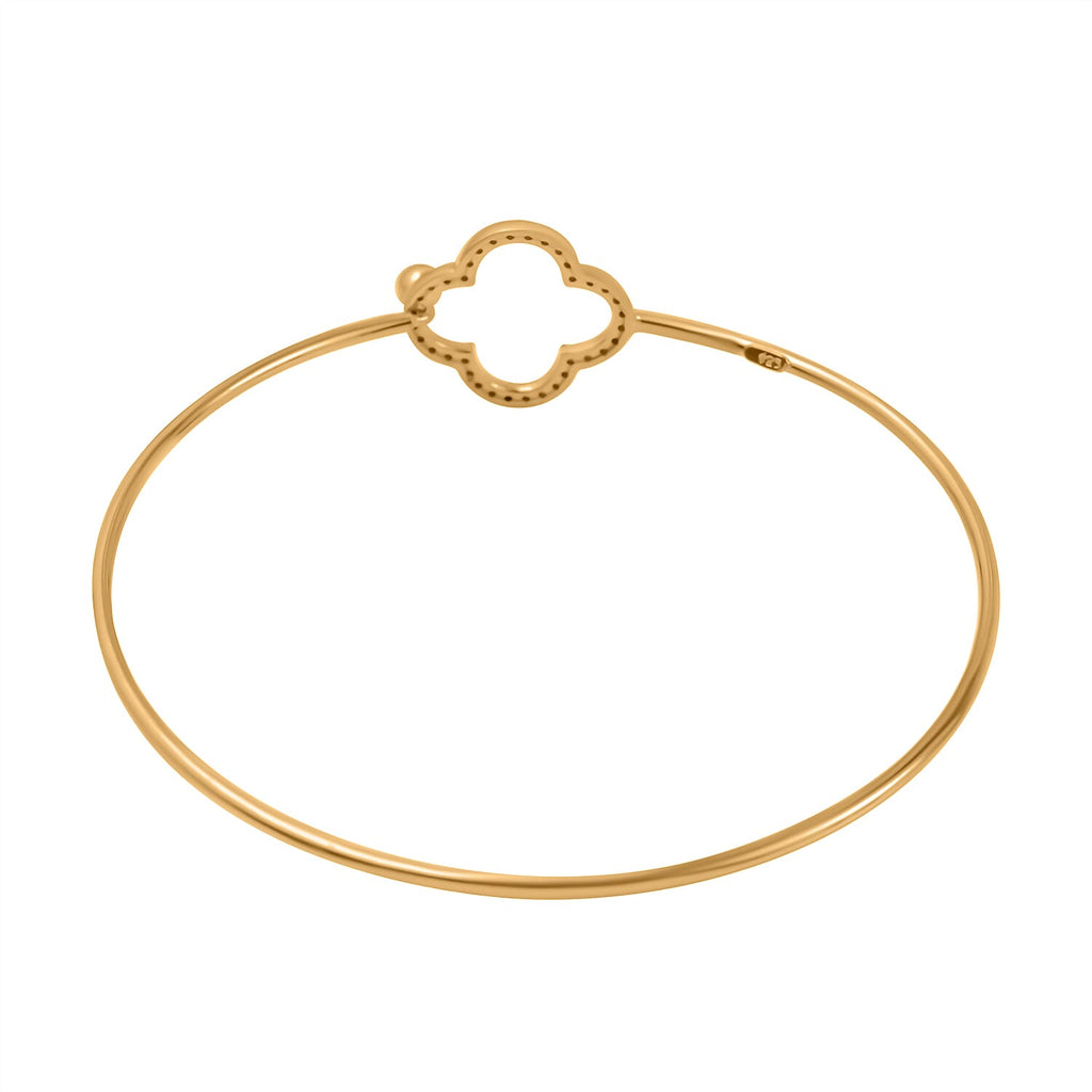 NY Closeout - Zirconia Clover Bangle in 18K Vermeil Yellow Gold Plated Sterling Silver (Size - 7.5)