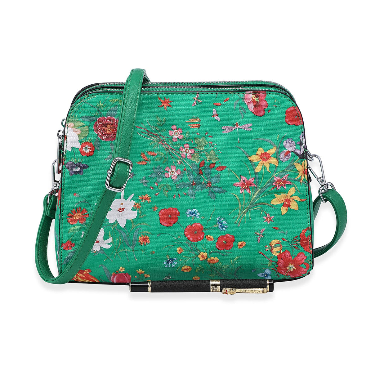 House Of Milano Floral Print Double Pocket Crossbody Bag - Green 8122732 0