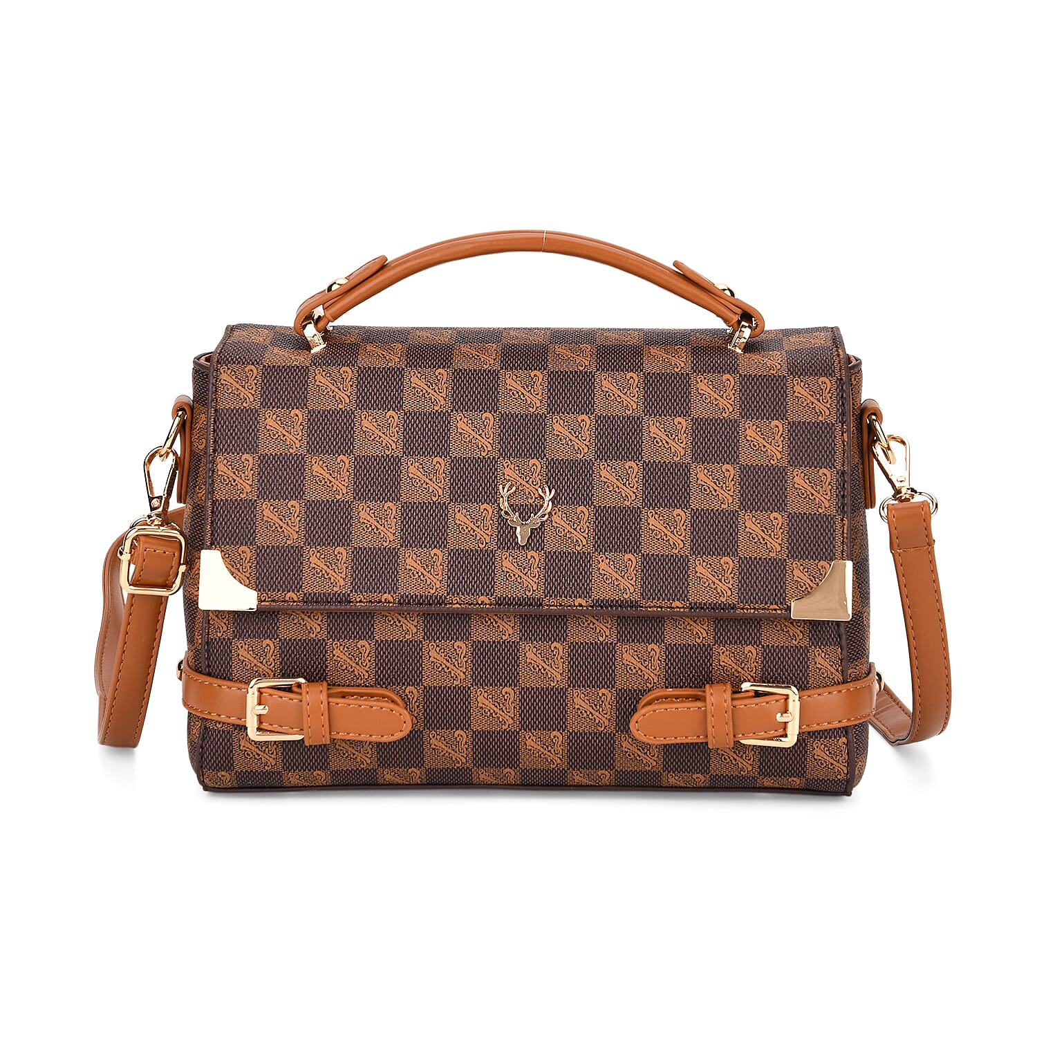 Designer-Inspired Geometric Pattern Sling Handbag - Light Brown 8202819 0