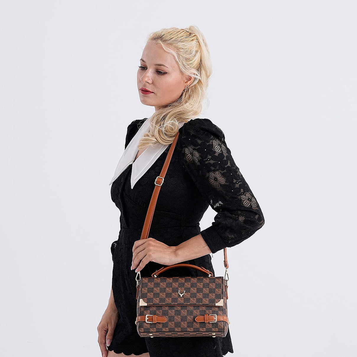 Designer-Inspired Geometric Pattern Sling Handbag - Light Brown 8202819 2