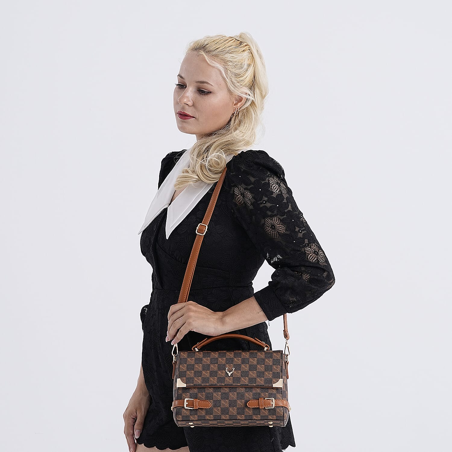 Designer-Inspired Geometric Pattern Sling Handbag - Light Brown 8202819 2