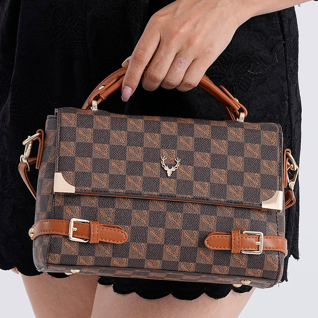 Designer-Inspired Geometric Pattern Sling Handbag - Light Brown 8202819 3