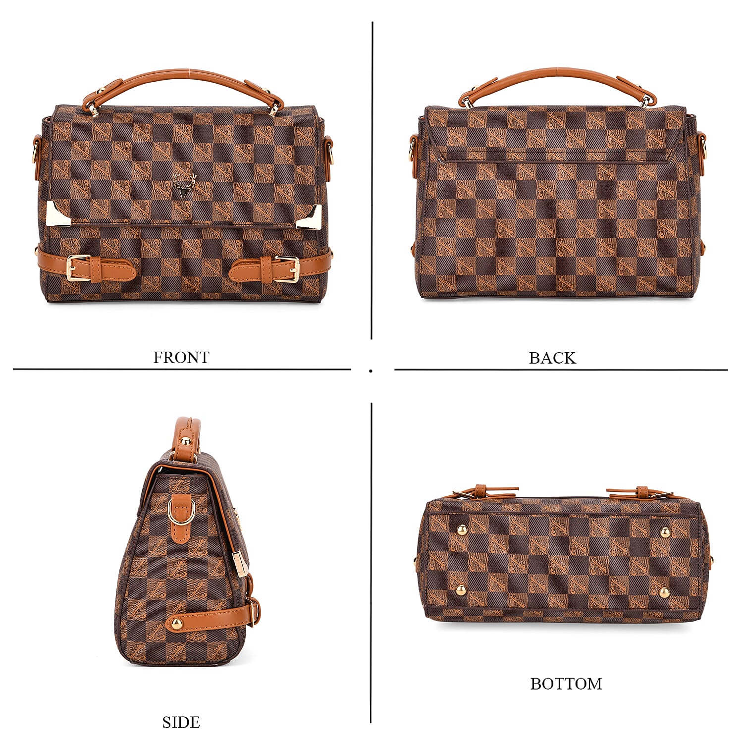 Designer-Inspired Geometric Pattern Sling Handbag - Light Brown 8202819 4