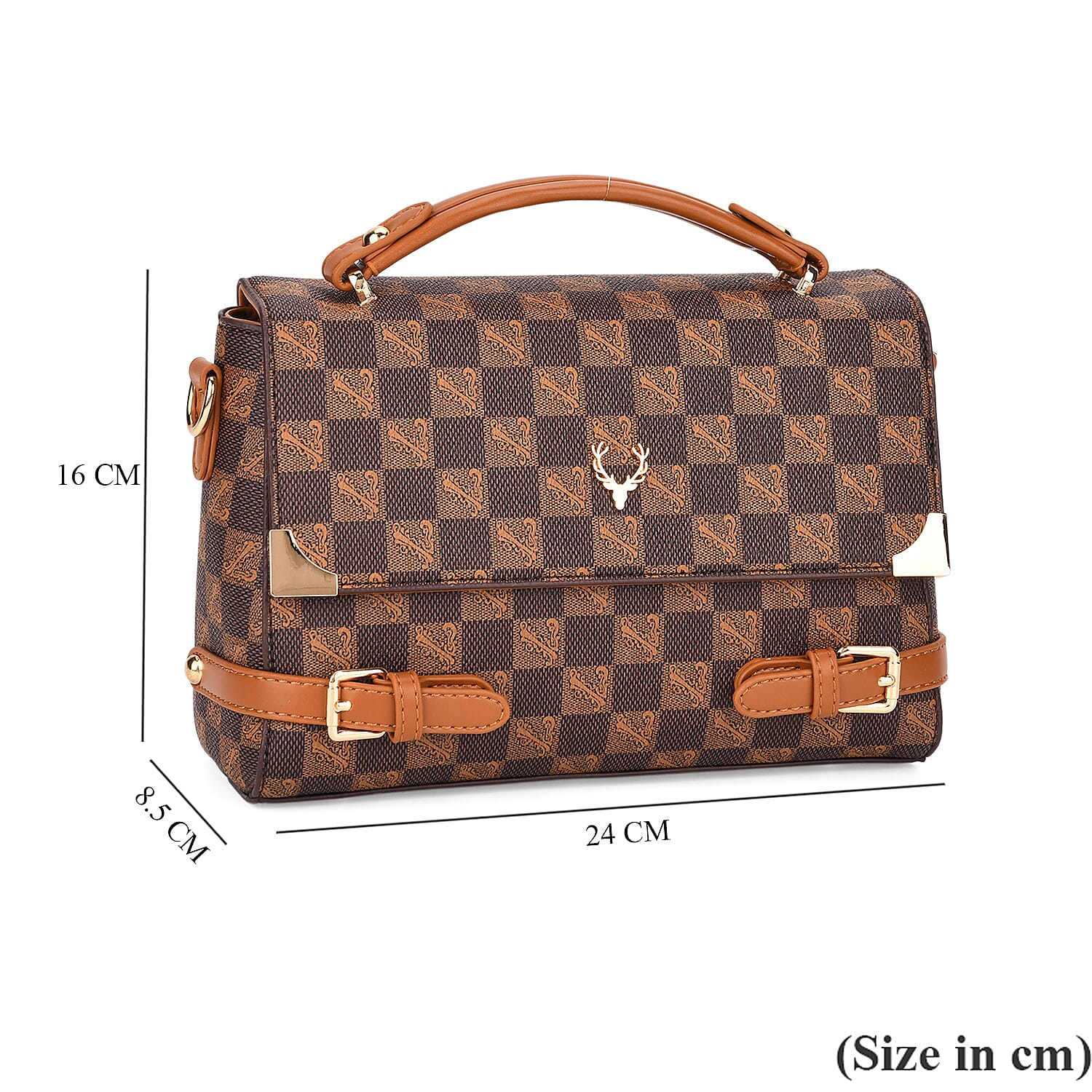 Designer-Inspired Geometric Pattern Sling Handbag - Light Brown 8202819 7