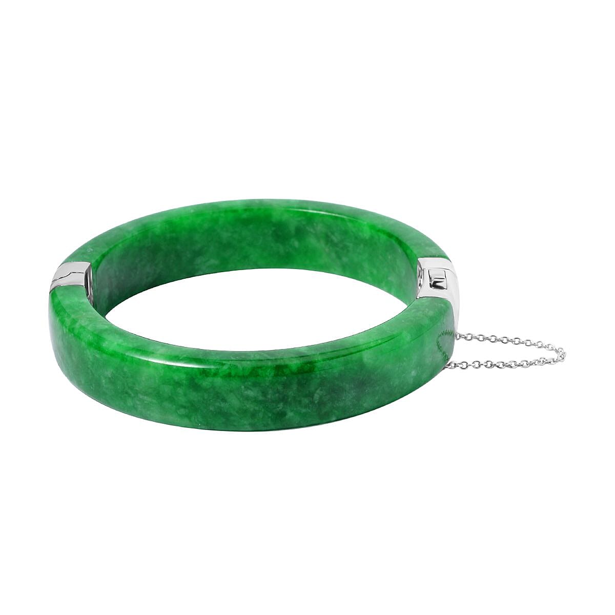 Designer Inspired - Green Jade Bangle (Size 7.5) in Rhodium Overlay Sterling Silver 270.00 Ct. 7668768 0