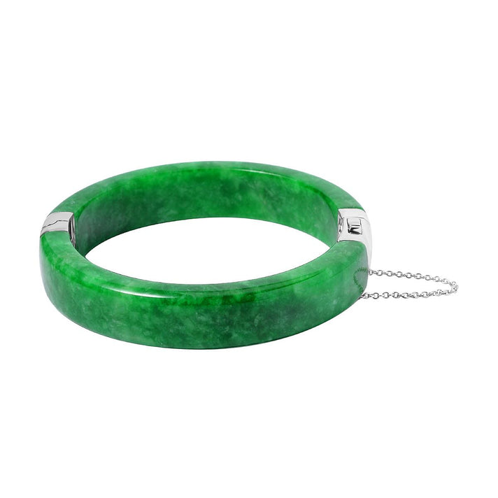 Designer Inspired - Green Jade Bangle (Size 7.5) in Rhodium Overlay Sterling Silver 270.00 Ct. 7668768 1