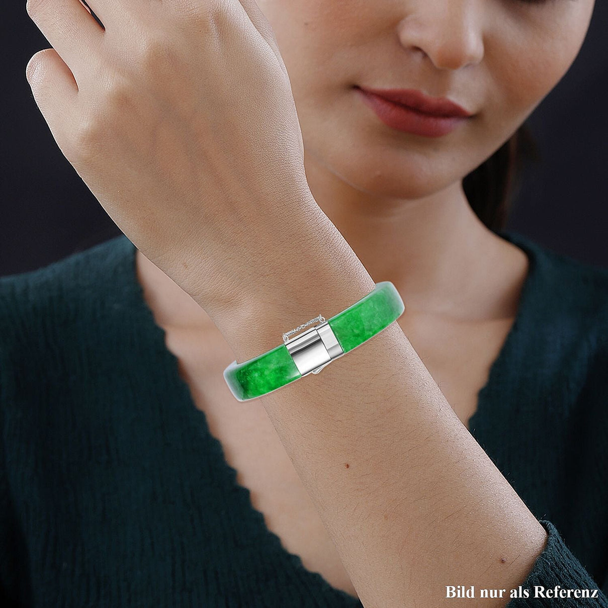 Designer Inspired - Green Jade Bangle (Size 7.5) in Rhodium Overlay Sterling Silver 270.00 Ct. 7668768 3