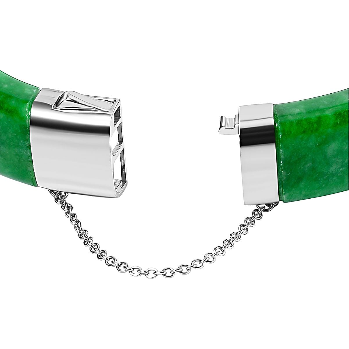 Designer Inspired - Green Jade Bangle (Size 7.5) in Rhodium Overlay Sterling Silver 270.00 Ct. 7668768 5