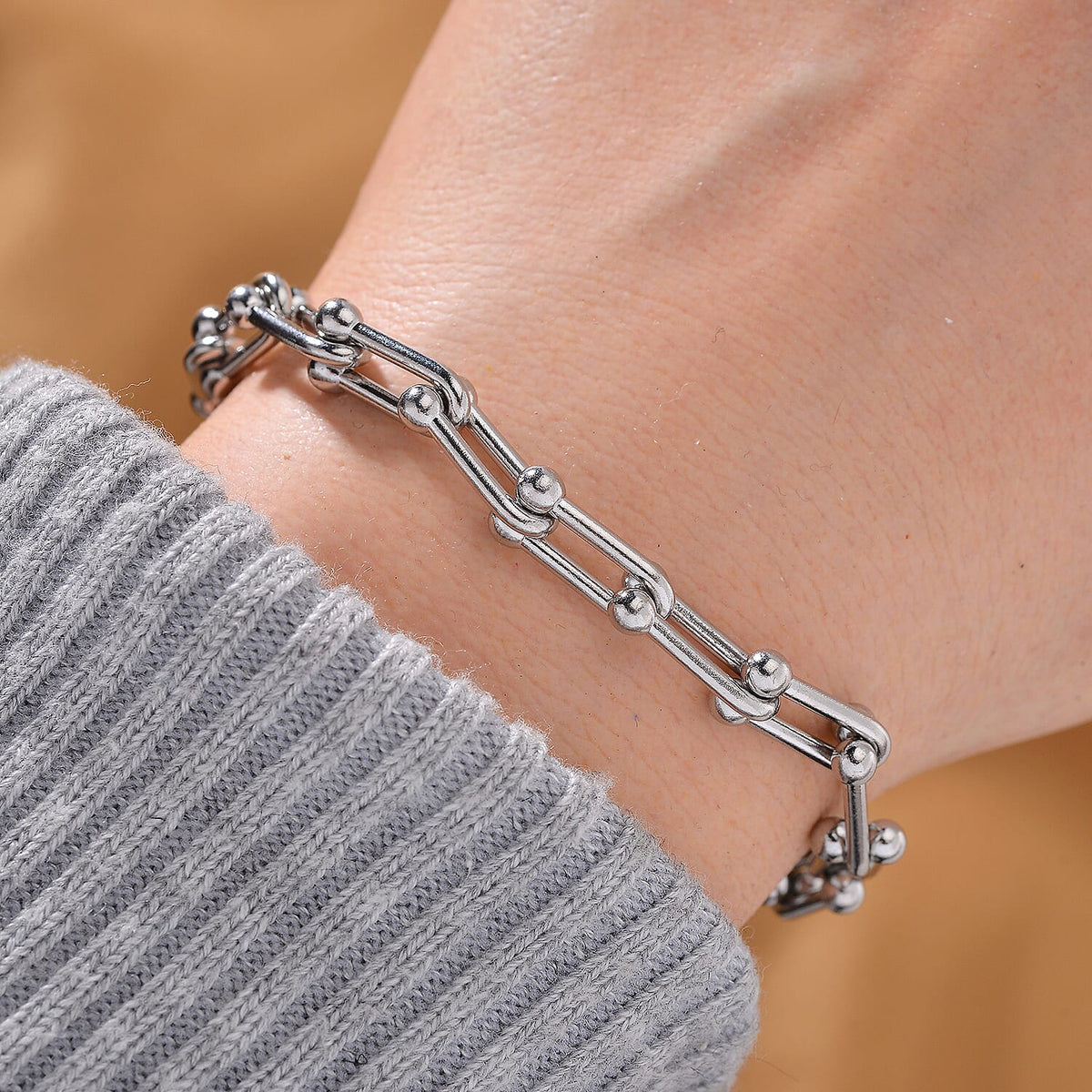 Designer Inspired Hardware Bracelet (Size - 7.5 ) in Stainless Steel V32703665 4