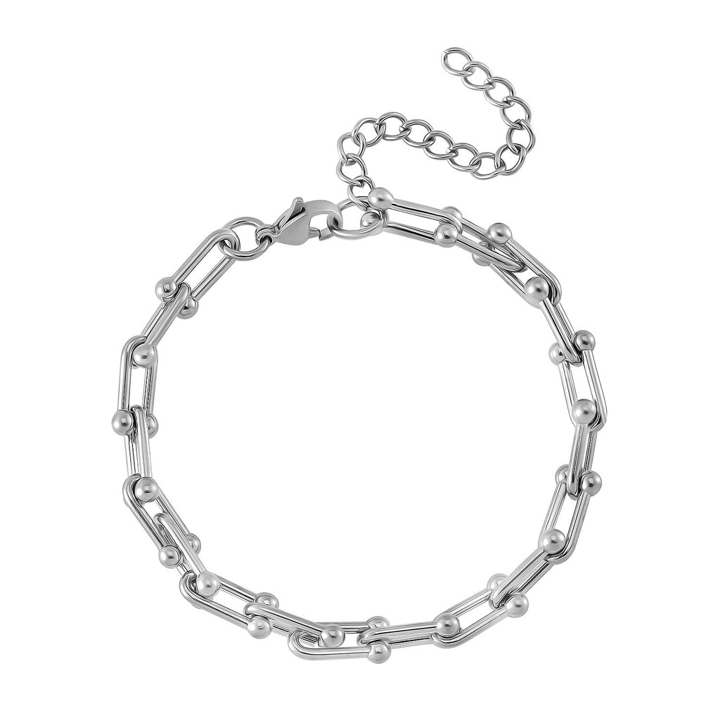 Designer Inspired Industrial Bracelet With Lobster Clasp (Size - 7.5-2 EXT) in Silver Tone