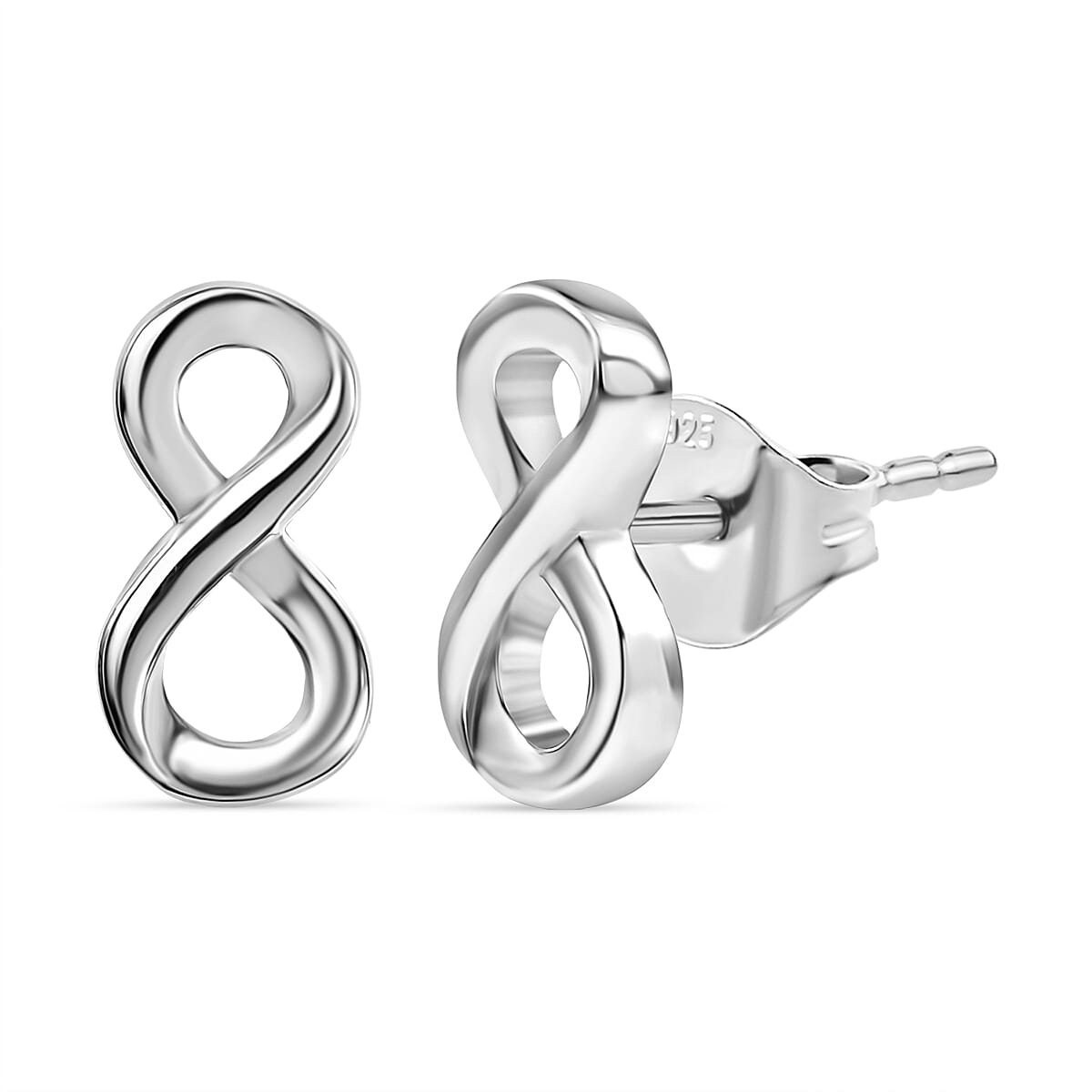 Designer Inspired - Infinity Stud Push Back Earring in Rhodium Overlay Sterling Silver 8107259 0