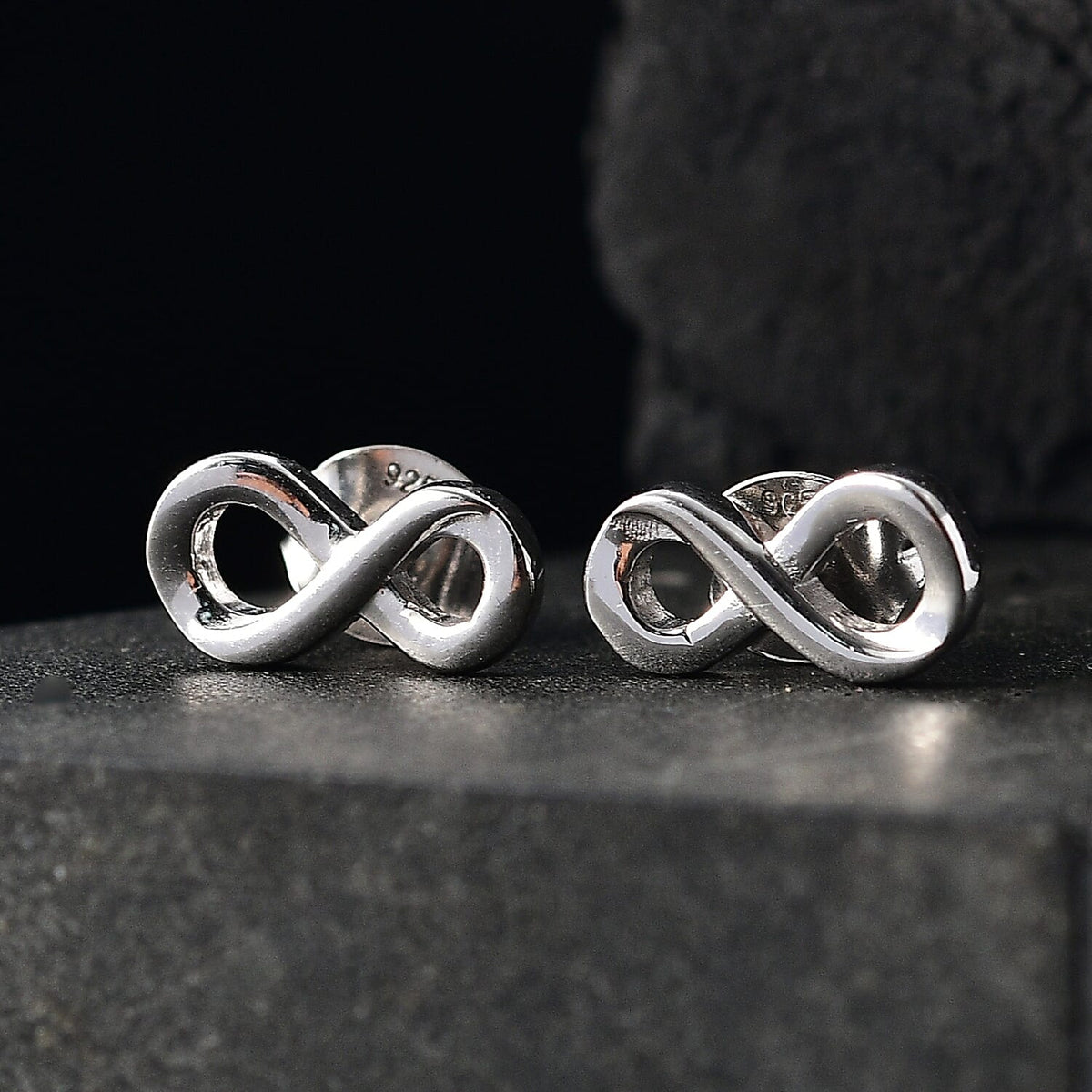 Designer Inspired - Infinity Stud Push Back Earring in Rhodium Overlay Sterling Silver 8107259 3