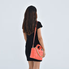Designer Inspired - Intreccio Crossbody Handbag with Metallic Chain Handle Drop - Orange