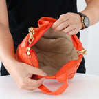 Designer Inspired - Intreccio Crossbody Handbag with Metallic Chain Handle Drop - Orange