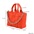 Designer Inspired - Intreccio Crossbody Handbag with Metallic Chain Handle Drop - Orange