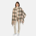 Designer Inspired - Large Check Soft Tassel Scarf - Beige