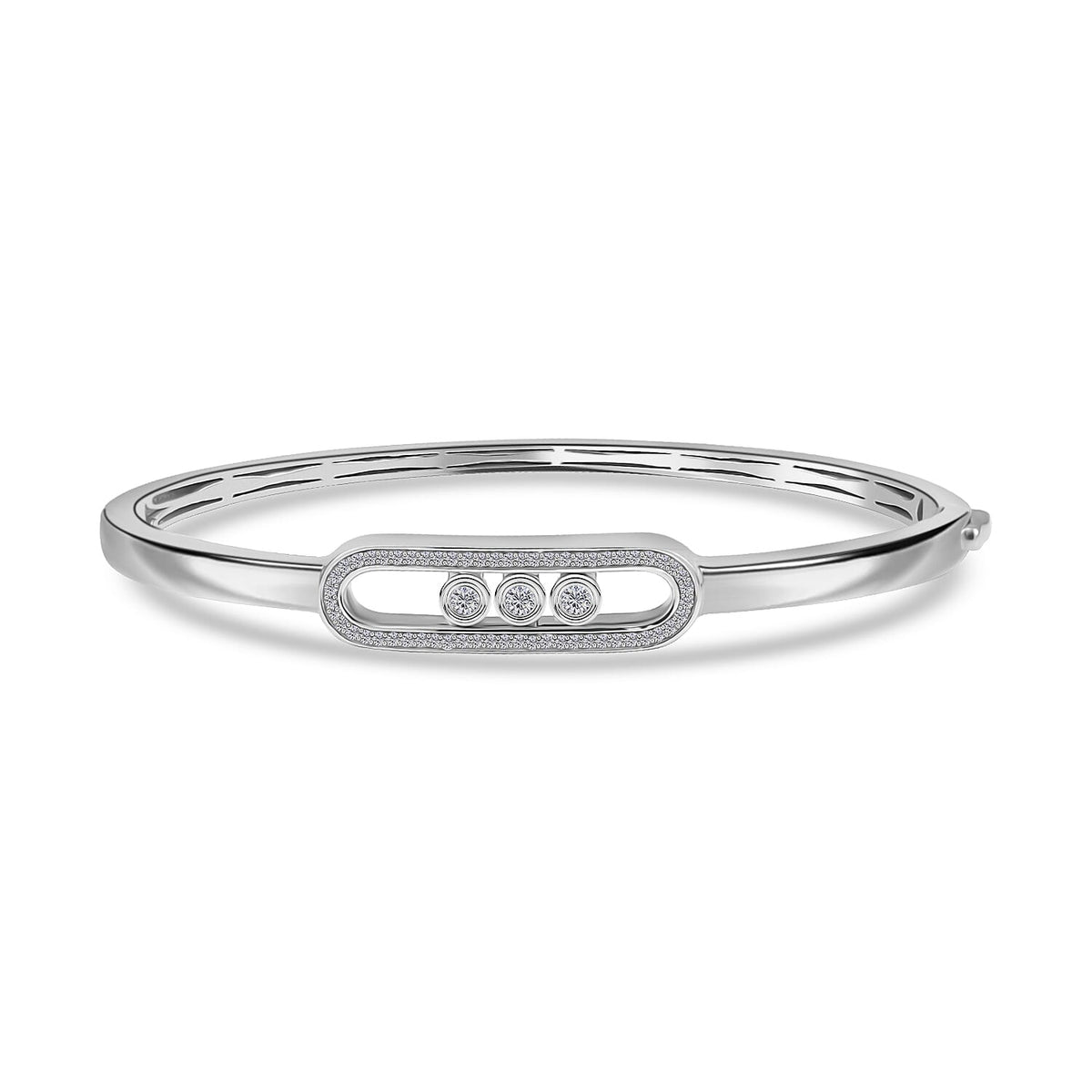 LUXURIANT Lab Grown Diamond Openable Bangle in Rhodium Overlay Sterling Silver 8057443 0