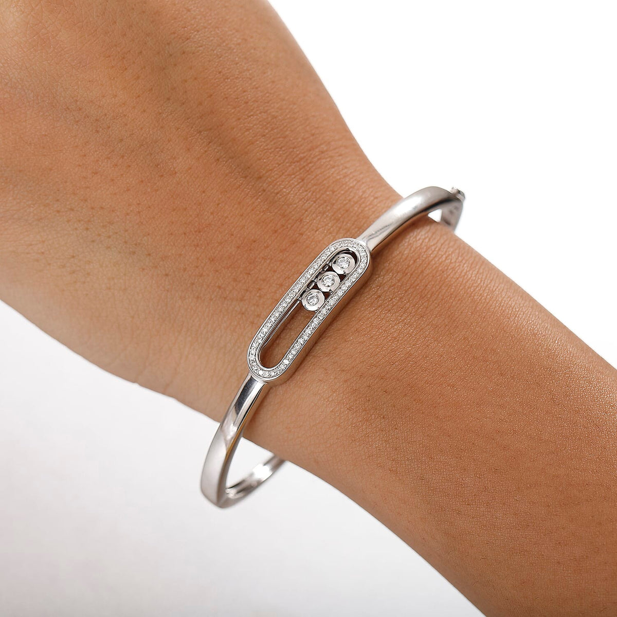 LUXURIANT Lab Grown Diamond Openable Bangle in Rhodium Overlay Sterling Silver 8057443 3