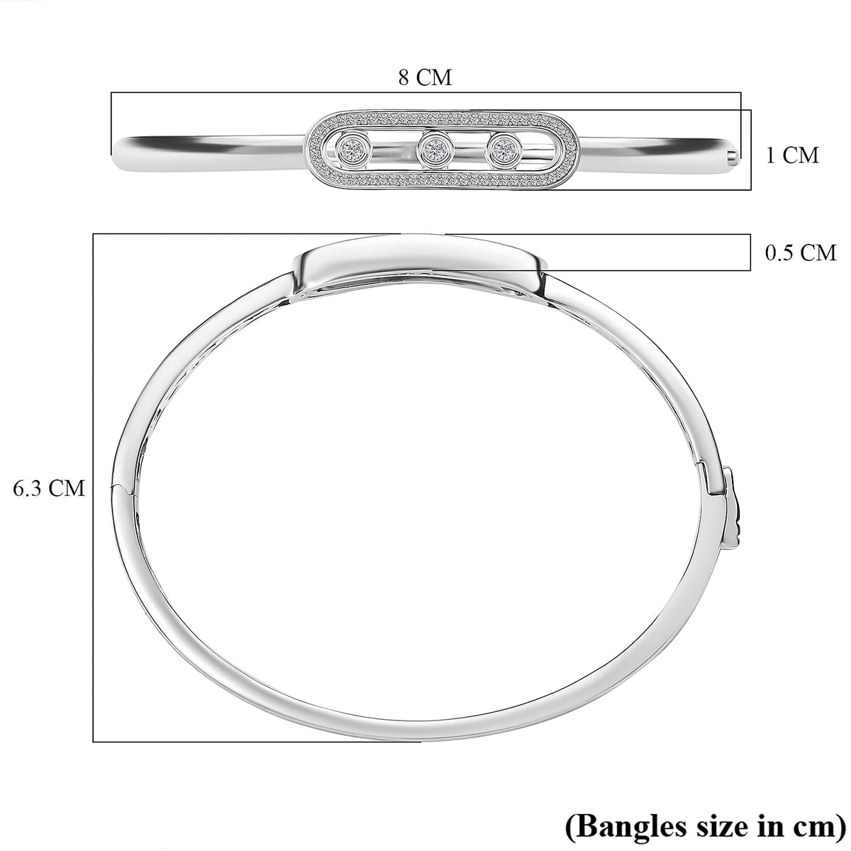 LUXURIANT Lab Grown Diamond Openable Bangle in Rhodium Overlay Sterling Silver 8057443 6