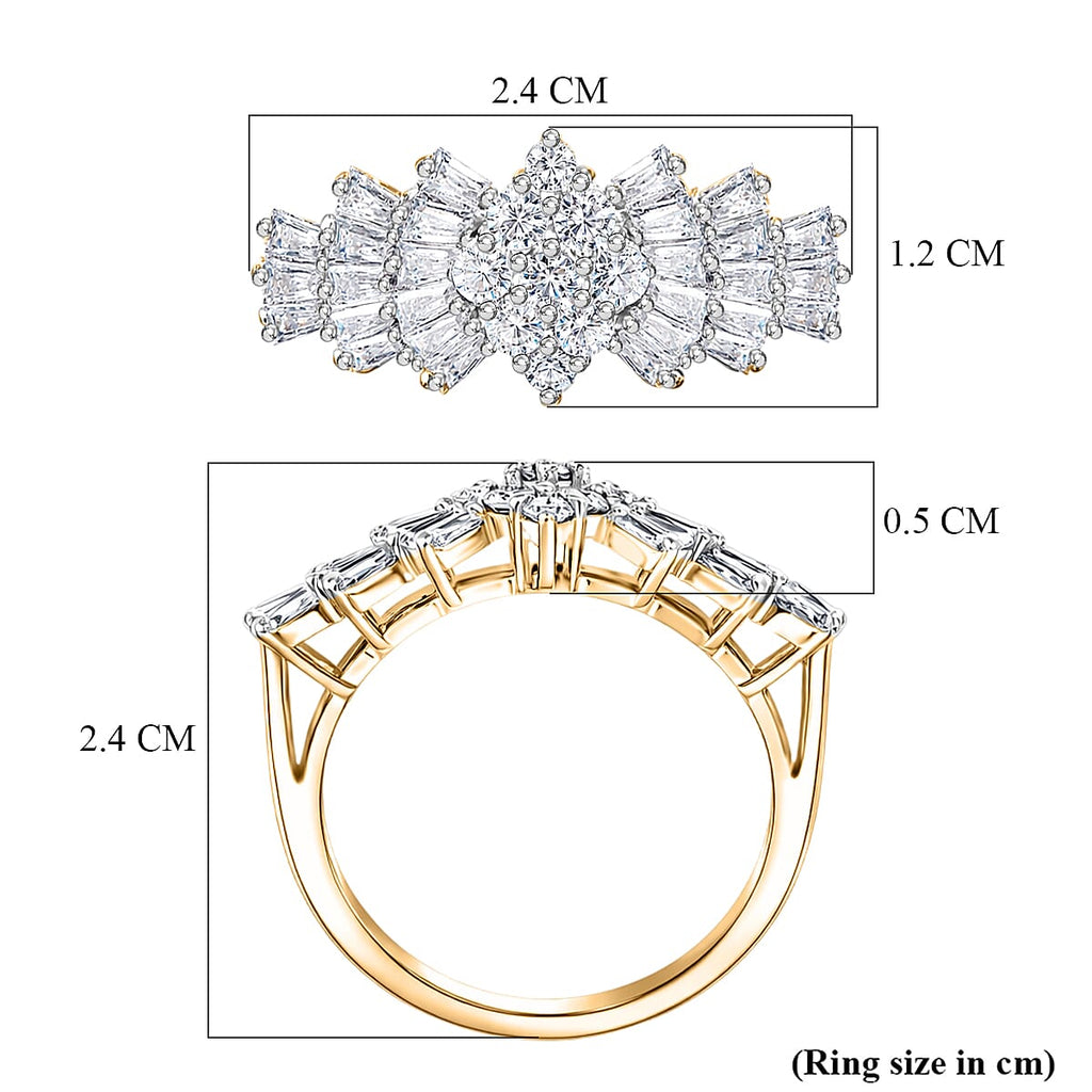 Designer Inspired Moissanite Ballerina Ring in 18K YG PlatingSterling Silver 1.076  Ct.