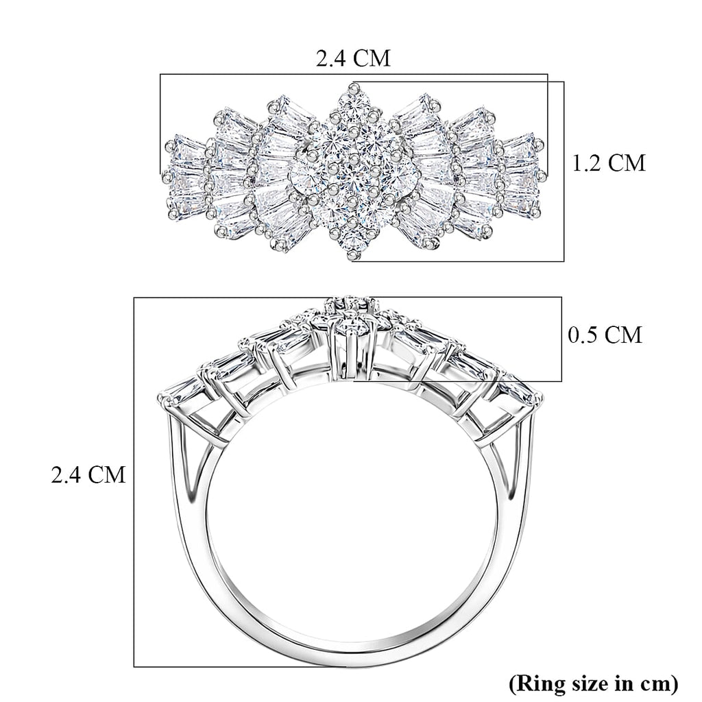 Designer Inspired Moissanite Ballerina Ring in Platinum Overlay Sterling Silver 1.07 Ct.