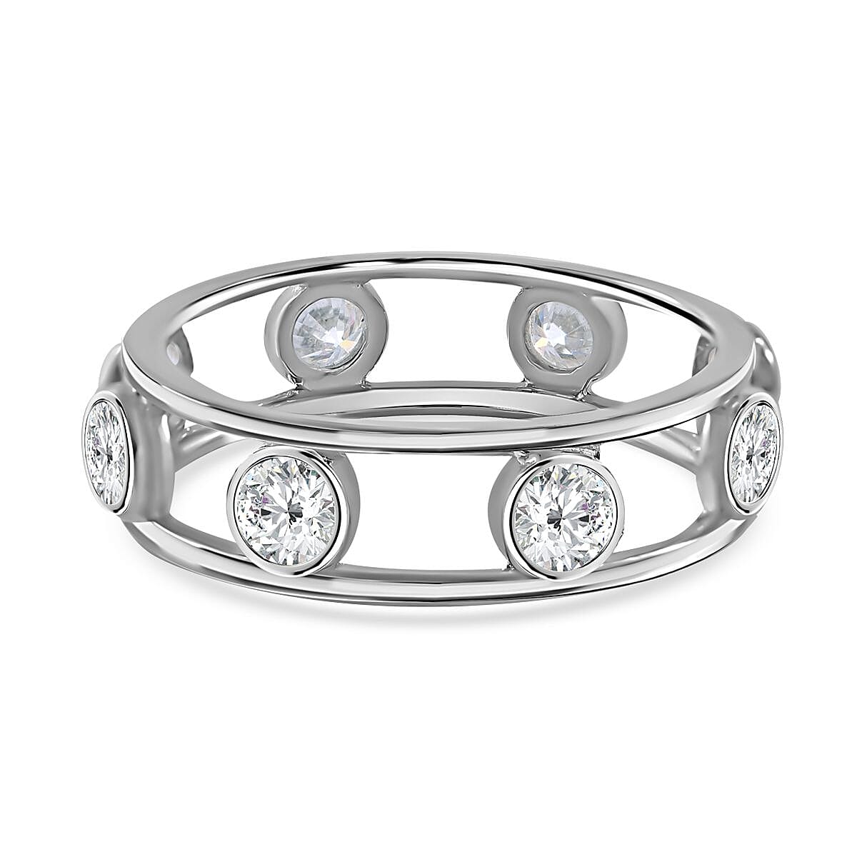 Designer Inspired - Moissanite Ring in Rhodium Overlay Sterling Silver 1.12 Ct. 7550808 0