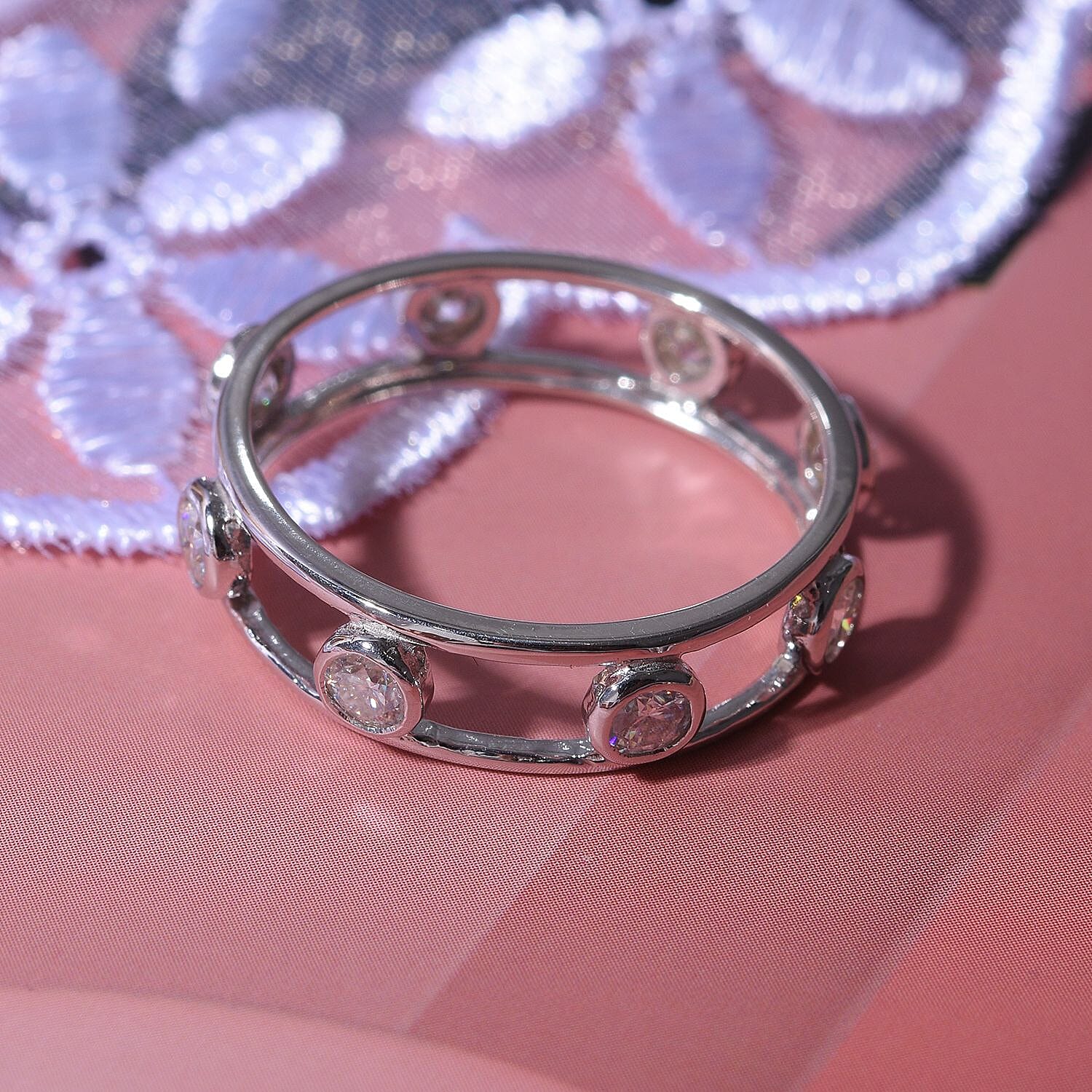 Designer Inspired - Moissanite Ring in Rhodium Overlay Sterling Silver 1.12 Ct. 7550808 2