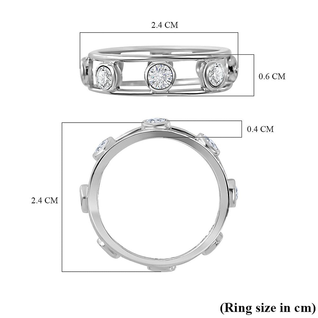 Designer Inspired - Moissanite Ring in Rhodium Overlay Sterling Silver 1.12 Ct.