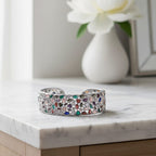 Designer Inspired - Multi Color Cubic Zirconia Cuff Bangle (Size - 7.5)