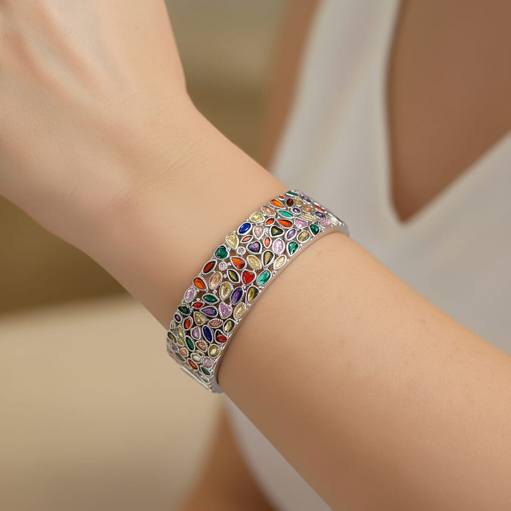 Live From Vegas - Designer Inspired - Multi Color Cubic Zirconia Cuff Bangle (Size - 7.5) V32529290 3