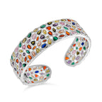 Designer Inspired - Multi Color Cubic Zirconia Cuff Bangle (Size - 7.5)