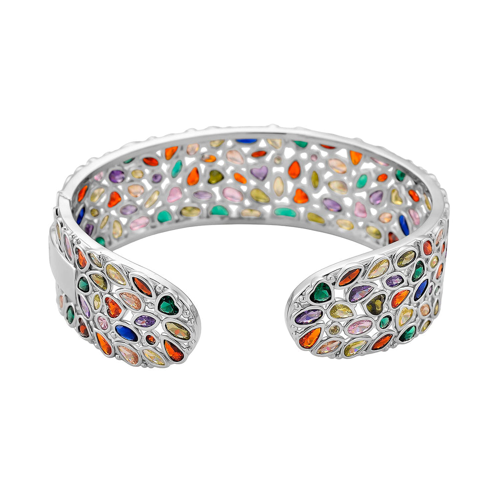Designer Inspired - Multi Color Cubic Zirconia Cuff Bangle (Size - 7.5)
