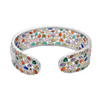 Designer Inspired - Multi Color Cubic Zirconia Cuff Bangle (Size - 7.5)