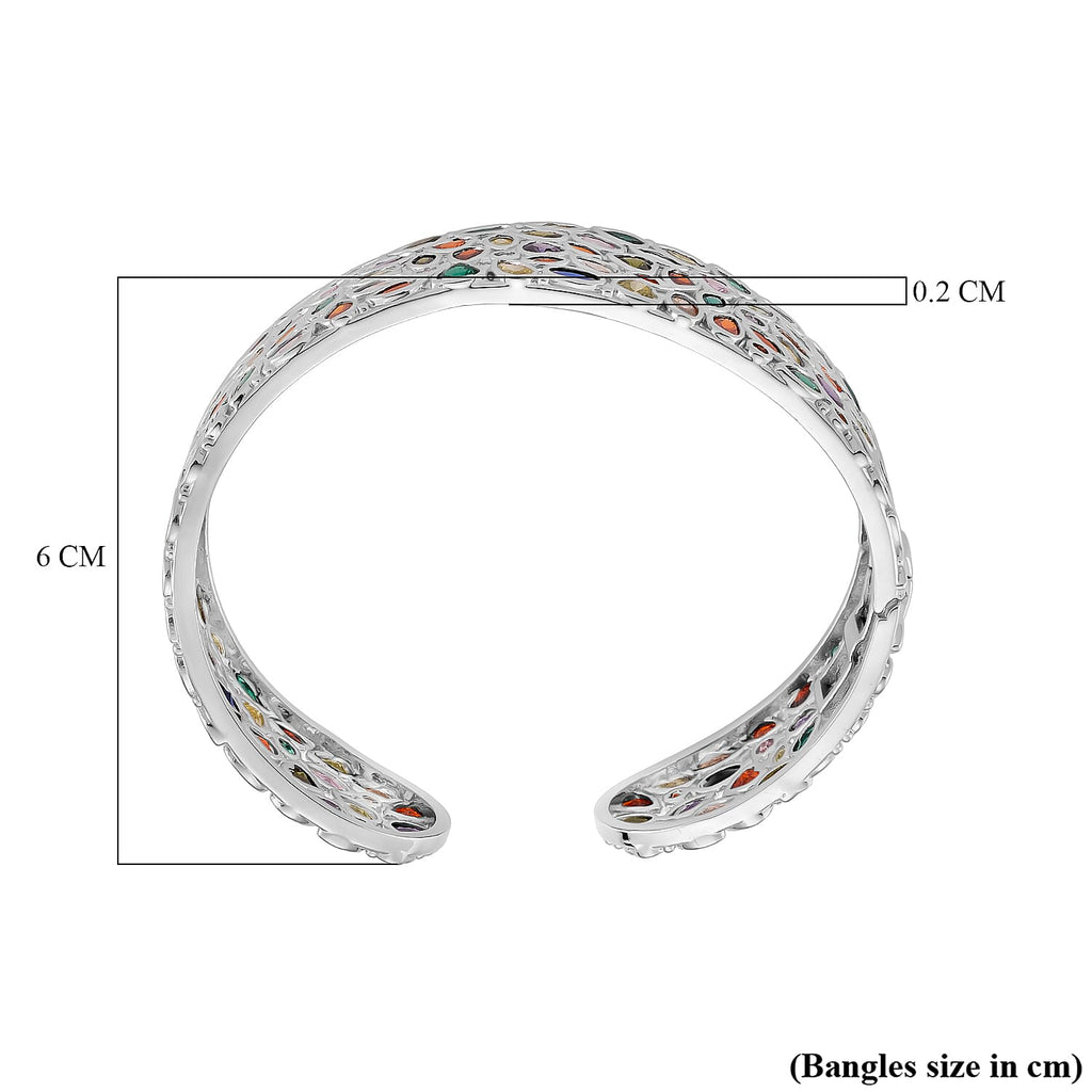 Designer Inspired - Multi Color Cubic Zirconia Cuff Bangle (Size - 7.5)