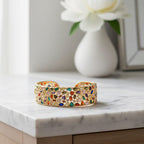 Designer Inspired - Multi Color Cubic Zirconia Cuff Bangle (Size - 7.5)