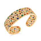 Designer Inspired - Multi Color Cubic Zirconia Cuff Bangle (Size - 7.5)